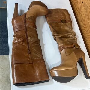 Jessica Simpson tan marbled Leather High Heel Boots size 10